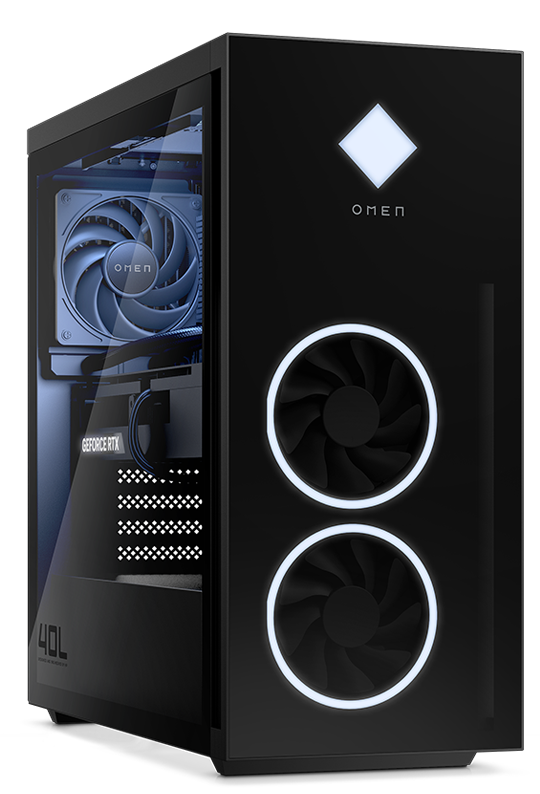 OMEN 40L Gaming Desktop PC with white LEDs left view