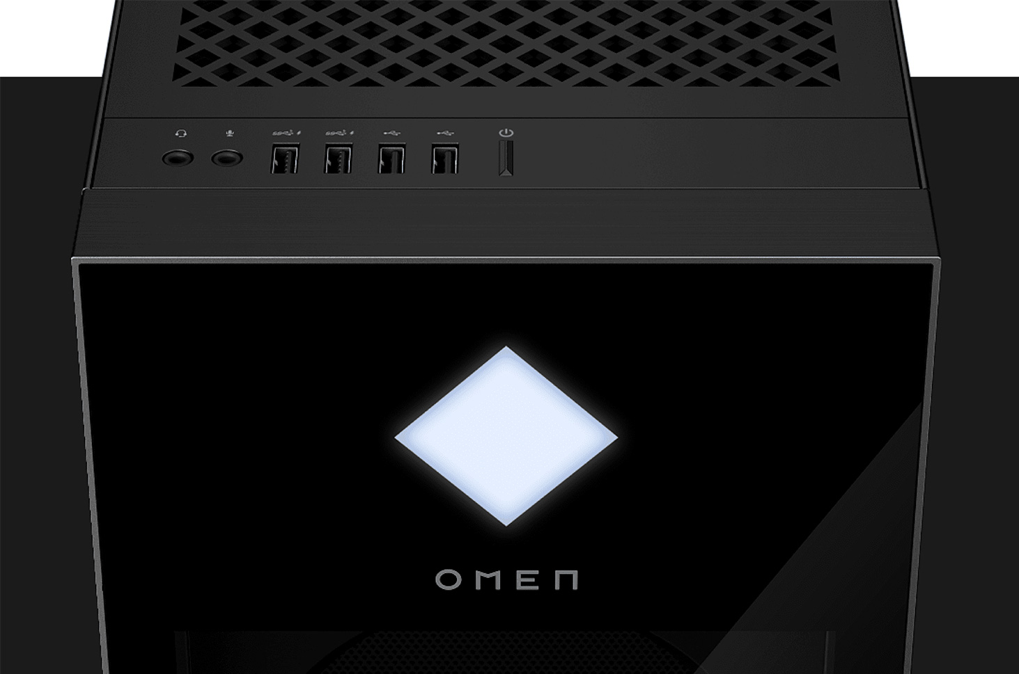 Omen by HP 45L ATX case close up view of ports
